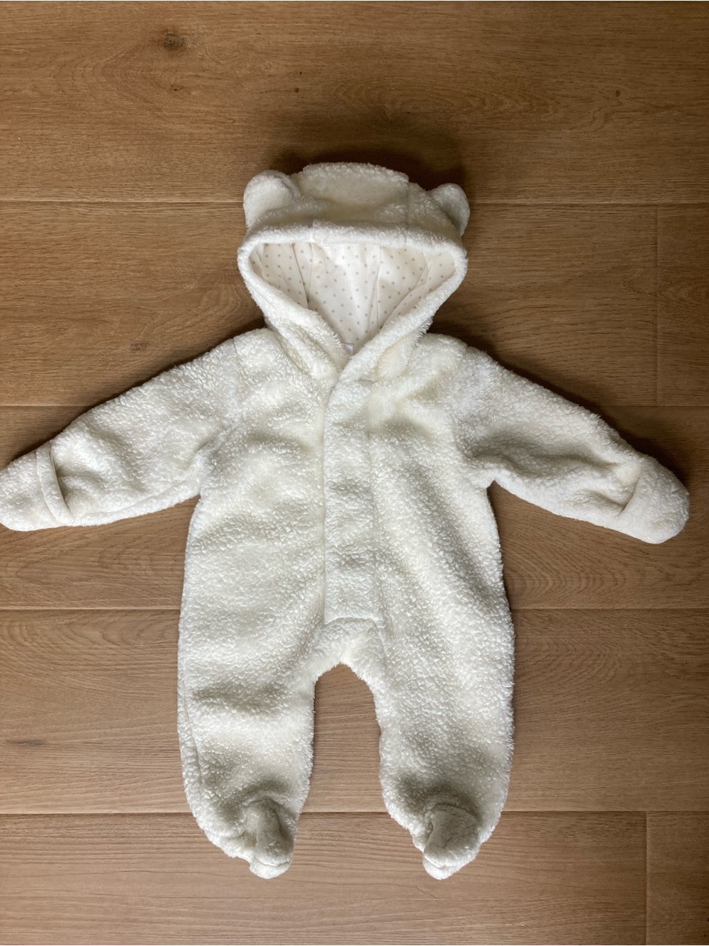 Magnetic Me Cream White Plush Hooded Baby Footie Onesie with Bear Ears